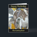 Carte Goats Personalised Happy Birthday Art Card<br><div class="desc">Goats Personalised Happy Birthday Art Card - An original acrylic and mixed media painting I did of cuddling goats. La texture est un papier peint ou crumpled tissue, qui est une impression de mon image originale so no actual tissue paper here. The design has two cute goats and they are...</div>