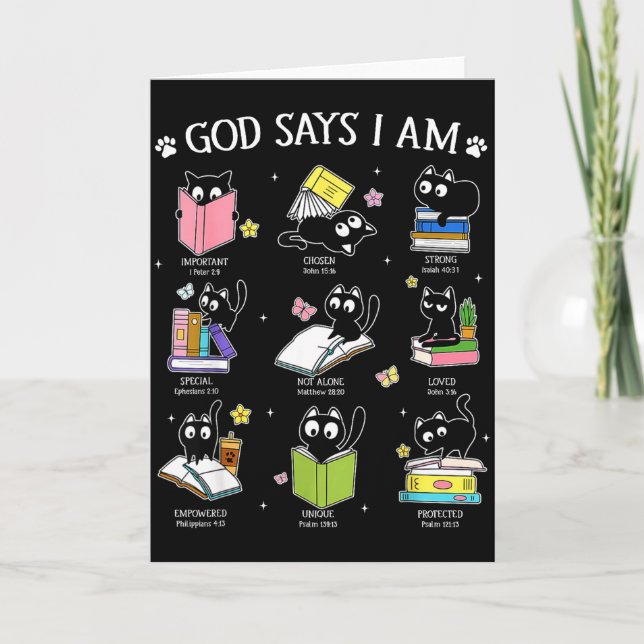 Carte God Says I Am Cat Book Lover Christian Cute Jesus  (Devant)