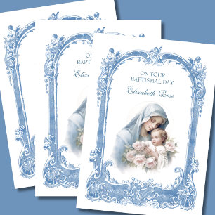 Carte Godchild Baptême bébé fille Christening Marie Jésu