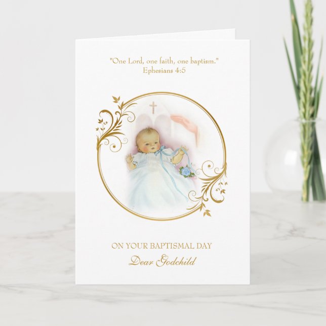Carte Godchild Baptismal Baby Boy Christening Blessing (Devant)
