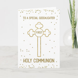 Carte Goddaughter First Holy Communion Gold Look Cross