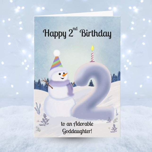 Carte Goddaughter Happy 2nd Birthday Snowman Building (Créateur téléchargé)