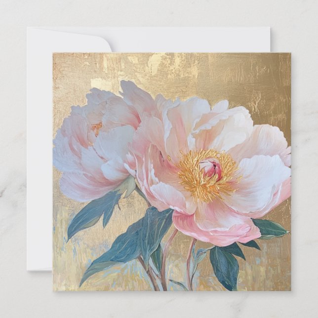 Carte Goden Elegant Pink Peony Flowers (Devant)