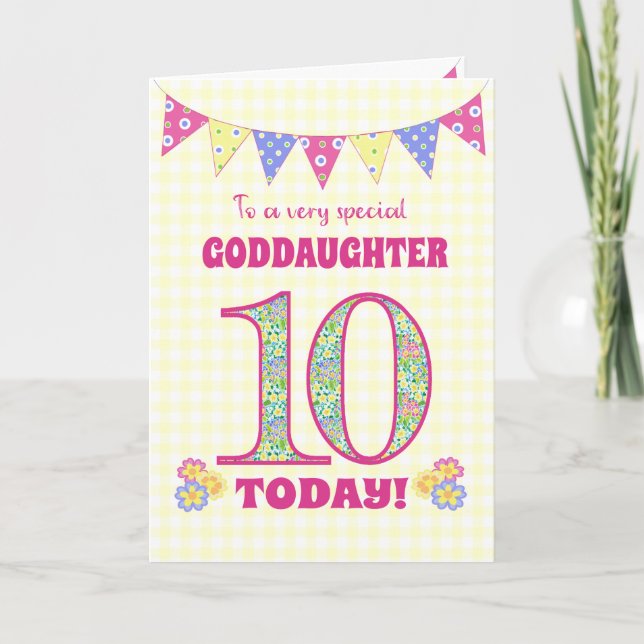 Carte Godgirl 10e Anniversaire Primroses Bunting Card (Devant)