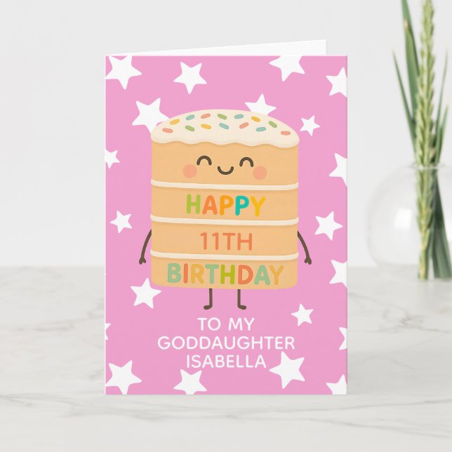 Carte Godgirl 11e Anniversaire Cute Cake Custom Pink (Devant)