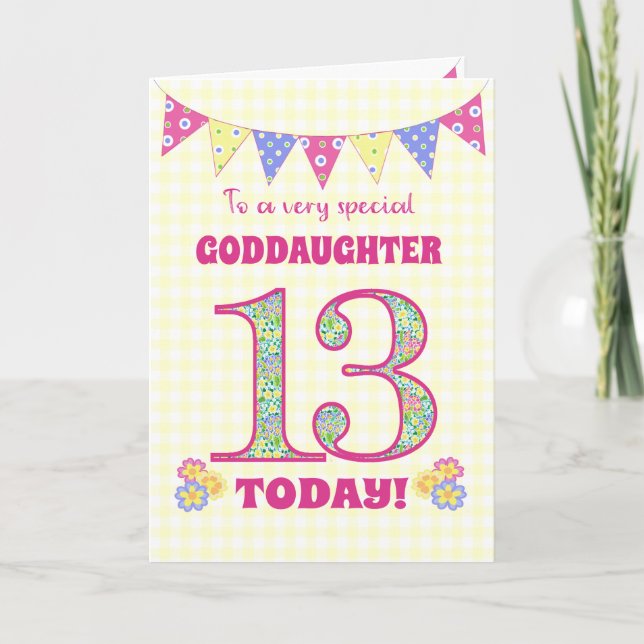 Carte Godgirl 13e Anniversaire Primroses Bunting Card (Devant)