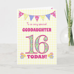 Carte Godgirl 16th Birthday Primroses Bunting Card