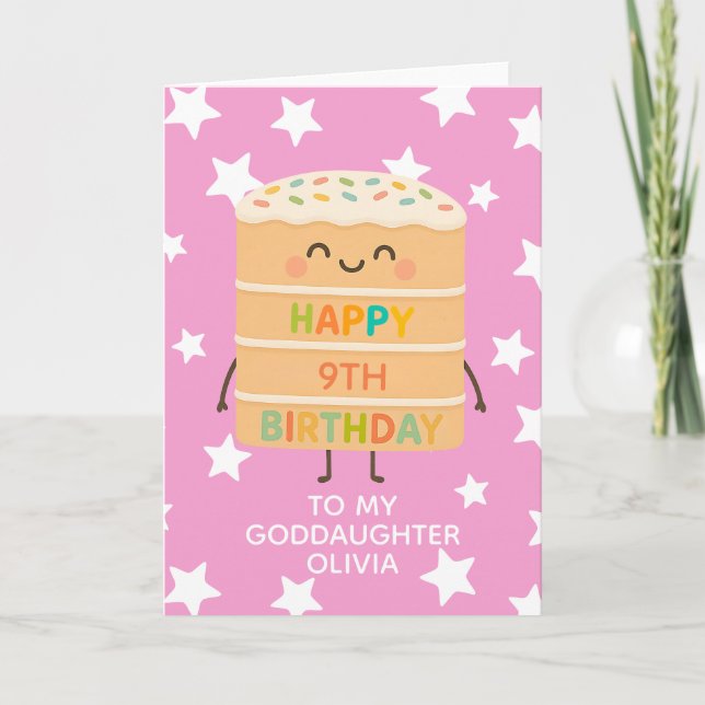 Carte Godgirl 9Anniversaire Cute Cake Custom Pink (Devant)