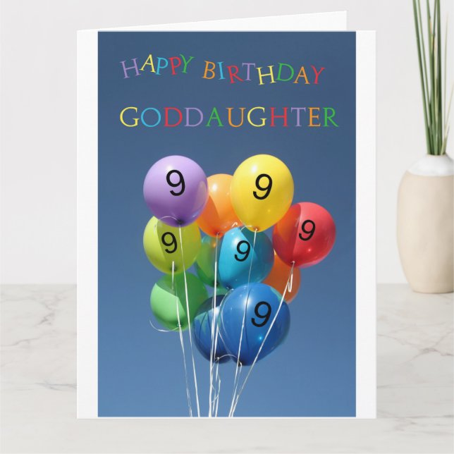 Carte Godgirl, 9ème anniversaire heureux en ballon. (Devant)