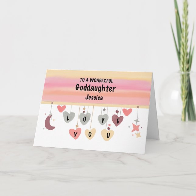 Carte Godgirl Anniversaire Coeurs Lune Étoiles (Devant)
