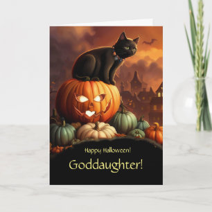 Carte Godgirl Halloween avec Chat et Citrouilles
