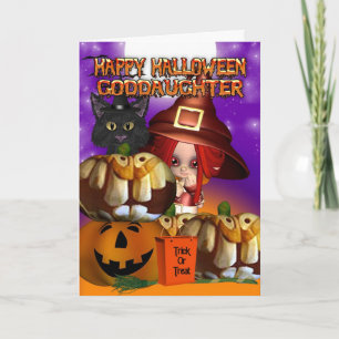 Carte Godgirl Halloween sorcière chat citrouille jack o 