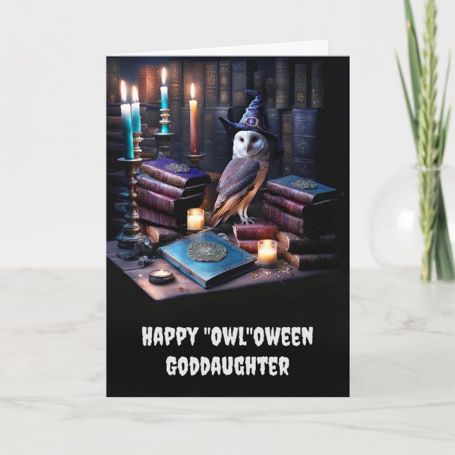 Carte Godgirl Happy Halloween avec Owl Magical Books (Devant)