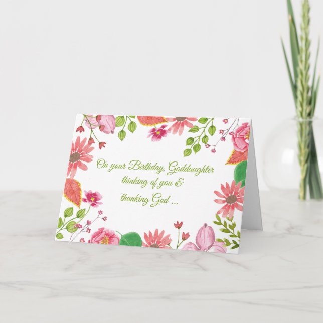 Carte Godgirl Watercolor Flowers Religieux Anniversaire (Devant)