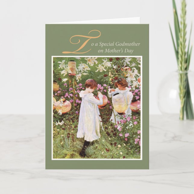 Carte Godmère, Fête des Mères, Filles dans le Jardin des (Devant)