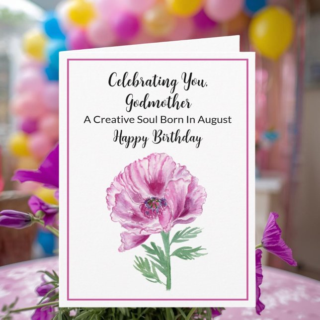 Carte Godmère Joyeux Août Anniversaire Purple Poppy (Créateur téléchargé)