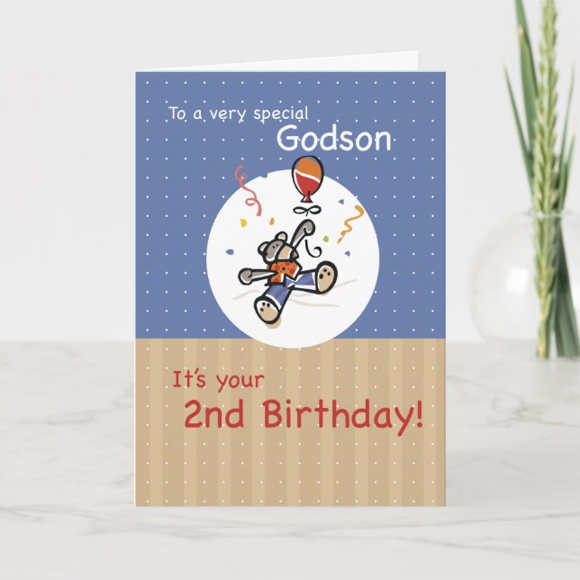 Carte Godson 2e Bear Balloon Anniversaire (Devant)