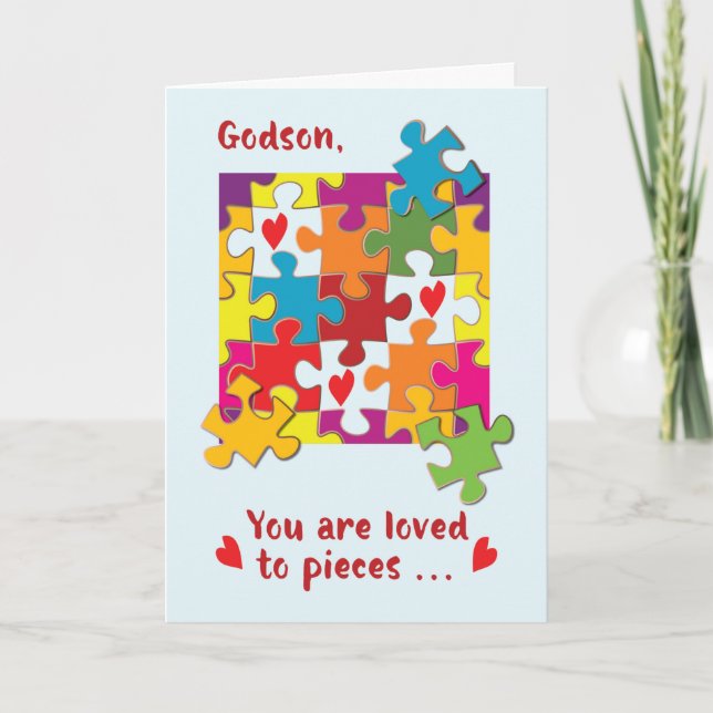 Carte Godson Anniversaire Puzzle Amour aux pièces (Devant)
