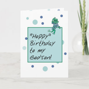 Carte Godson Frog en Jeans, Anniversaire, Pois