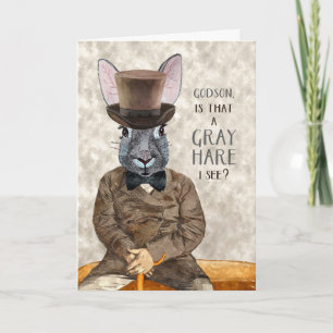 Carte Godson Funny Anniversaire Hipster Rabbit Gris Lièv