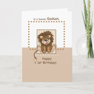 Carte Godson, Joyeux 1er Lion Bébé