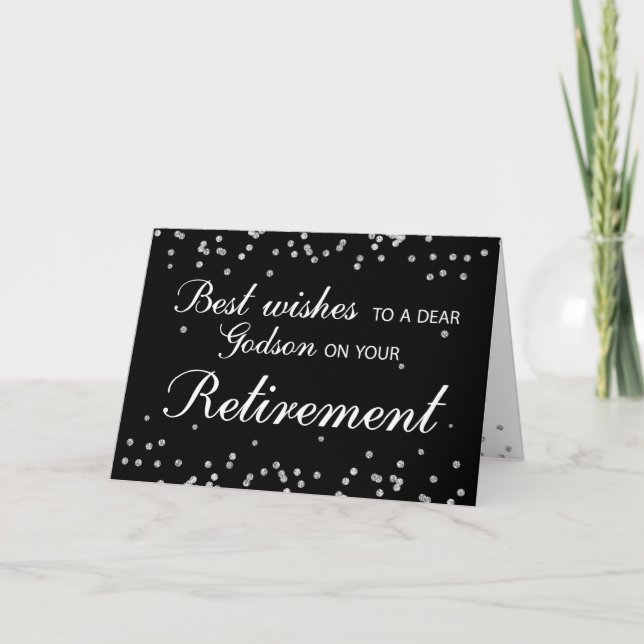 Carte Godson, Retraite Félicitations Noir avec Argent (Devant)