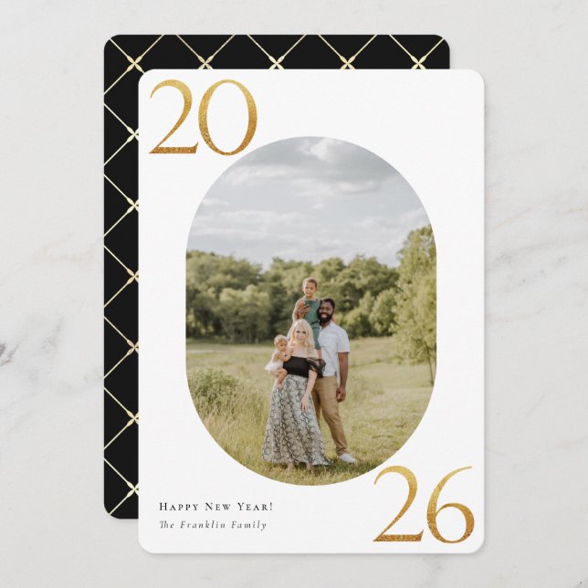 Carte Gold 2024 Nouvel An Photo Holiday (Devant / Derrière)