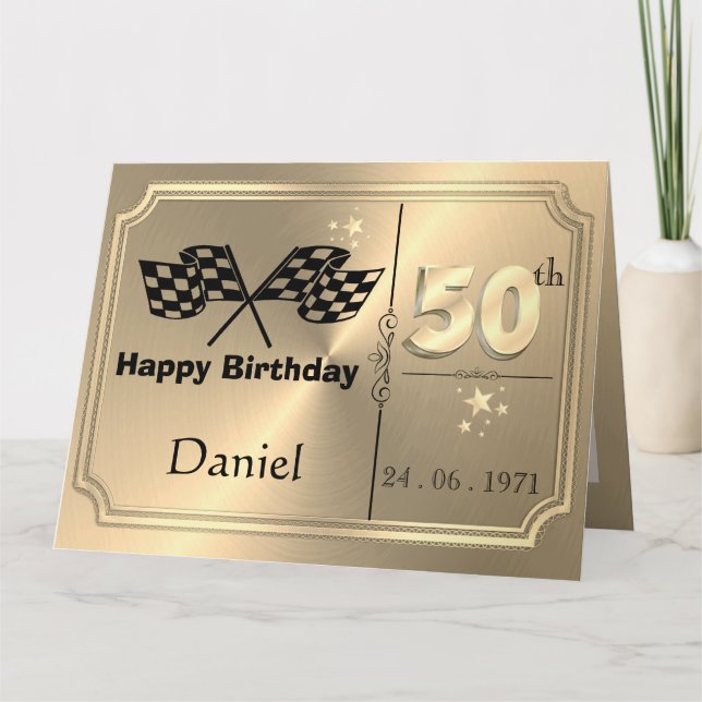 Carte Gold 50e Anniversaire Personnalisée Pour Frè (Devant)