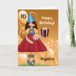 Carte Gold and Red Birthday with Age for a Girl<br><div class="desc">Cute little girl in red & gold wearing a birthday a and bearing a venft for the birthday girl ! Cheery balloons dans les background sets the tone. ADD child's NAME and AGE</div>