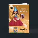 Carte Gold and Red Birthday with Age for a Girl<br><div class="desc">Cute little girl in red & gold wearing a birthday a and bearing a venft for the birthday girl ! Cheery balloons dans les background sets the tone. ADD child's NAME and AGE</div>