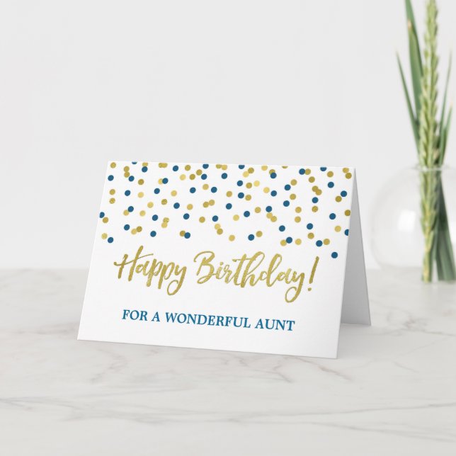 Carte Gold Blue Confetti Tante Anniversaire (Devant)