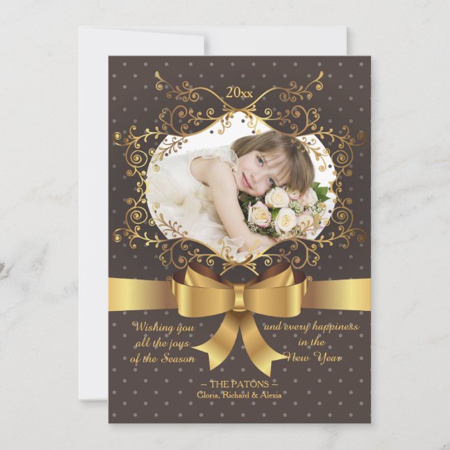 Carte Gold Bow Photo Holiday (Devant)