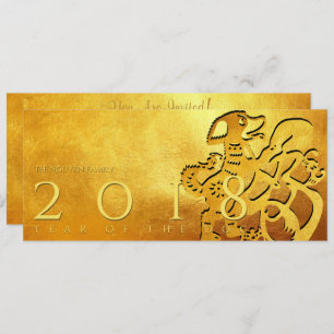 Carte Gold Chinese Dog Papercut 2018 Golden Flat C
