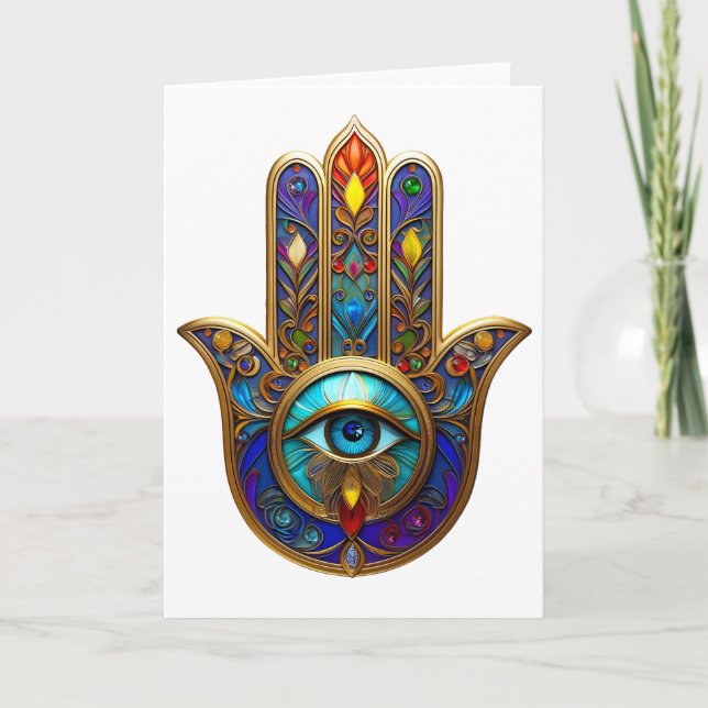 Carte Gold Colorful Hamsa Turquoise Sapphire Third Eye  (Devant)