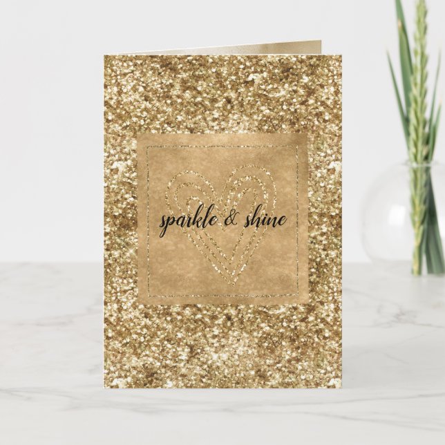 Carte Gold Confetti Parties scintillant Coeur (Devant)