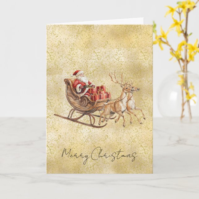 Carte Gold Dust Sparkle Confetti Santa Sleigh Christmas (Fleur jaune)