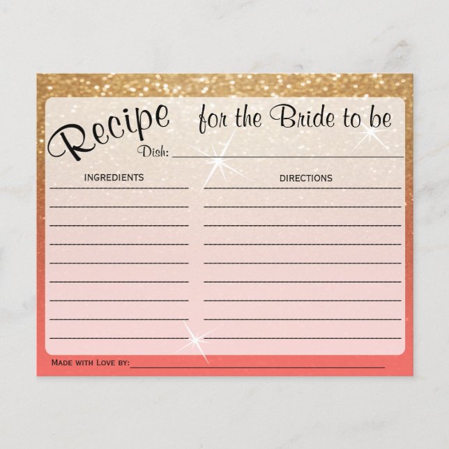 Carte Gold et Coral Bride to Be Recipe (Devant)