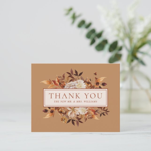 Carte Gold Fall Terracotta Feuille Floral Merci (Debout devant)