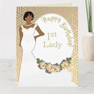 Carte Gold Floral Afro-Américain Anniversaire 1ère Dame