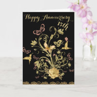 Gold Flower 15e heureux Mariage Anniversaire Coupl