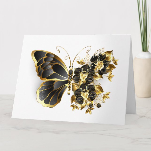 Carte Gold flower Butterfly with Black Orchid (Devant)