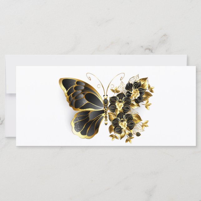 Carte Gold flower Butterfly with Black Orchid (Devant)