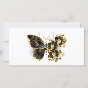 Carte Gold flower Butterfly with Black Orchid