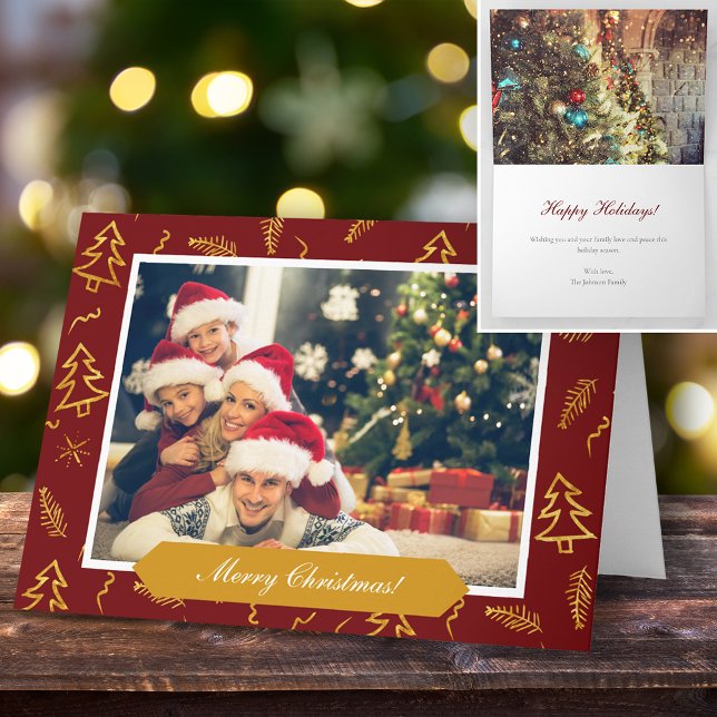 Carte Gold Foil Arbre de Noël Motif Red Holiday Photo (Créateur téléchargé)