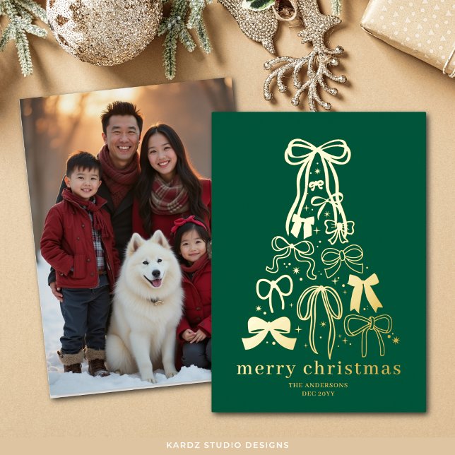 Carte Gold Foil de Noël Green Tree (Flat Christmas Card shown in 5 x 7 inches. Personalize and choose paper and corner style.)