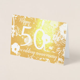 Carte Gold Foil Floral 50e Mariage Anniversaire