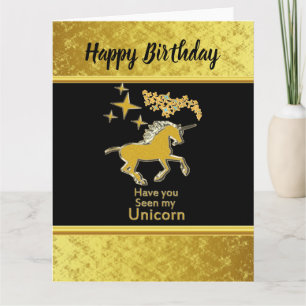 Carte Gold foil unicorn pony with Golden stars and black