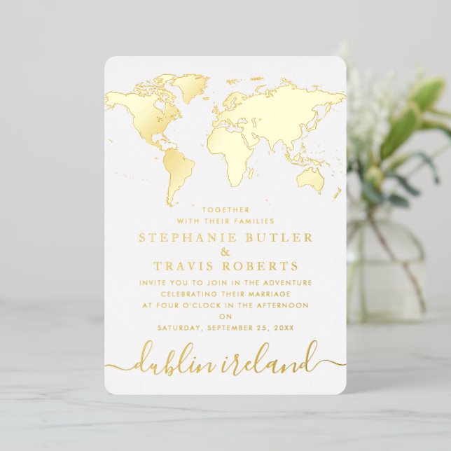 Carte Gold Foil World Destination Mariage (Debout devant)