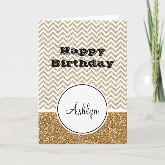Carte Gold Glam Faux Parties scintillant Chevron (Devant)