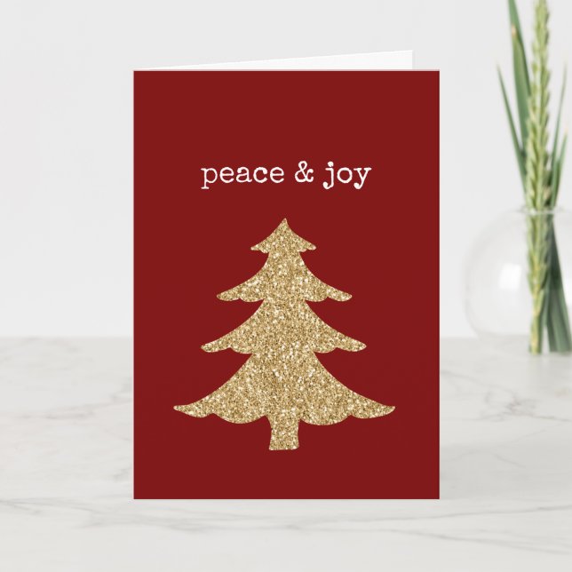 Carte Gold Glitter Christmas Tree Red Peace Joy (Devant)